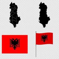 Set of maps, flag and flagpole of Albania. illustration. vector