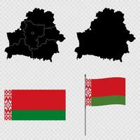 Set of maps, flag and flagpole of Belarus. illustration. vector