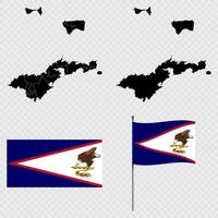 Set of maps, flag and flagpole of American Samoa. illustration. vector