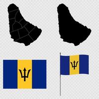 Set of maps, flag and flagpole of Barbados. illustration. vector