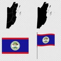 Set of maps, flag and flagpole of Belize. illustration. vector