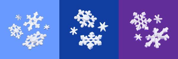 3D Snowflake Designs on Colorful Backgrounds vector