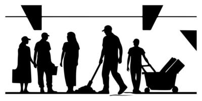 Community Silhouette Working Together on Environmental Clean-Up vector