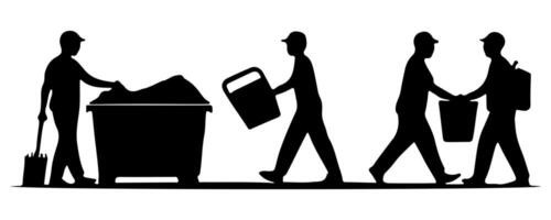 Community Silhouettes Collaborating on Environmental Clean-Up Projects vector