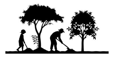 Tree Planting Silhouettes in Black for Environmental and Sustainable Designs vector