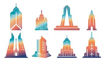 Set of Modern Futuristic Building Architecture Logos in Minimalist Design vector