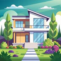 modern house with garden and trees in the background vector