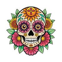 sugar skull floral makeup with peonies and sun flow vector