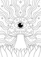 Psychedelic Mushroom with Eye Coloring Page for Adults vector