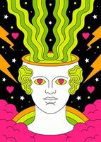 Surreal Pop Art Greek Bust with Psychedelic Elements and Neon Colors vector