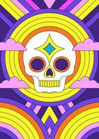 Colorful Retro Skull with Psychedelic and Vibrant Geometric Design vector