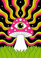 Surreal Psychedelic Mushroom with Eye Design in Vibrant Colors vector