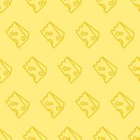 Seamless cheese pattern with outline pieces of cheese on yellow background vector