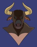 A cartoon bull with horns on its head vector
