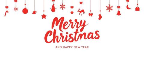 White Merry Christmas and New year card with red Christmas tree toys for greeting vector