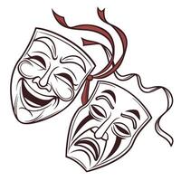 Two theater masks representing joy and sadness in an artistic design vector