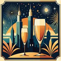 Celebrate New Year's Eve with champagne under the fireworks vector
