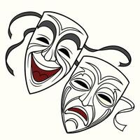 Symbols of emotion represented by theater masks in contrasting styles vector