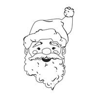 Santa Claus portrait. Clean line on the white background. Smiling face with beard. Colorbook, decorations, wrapping paper vector