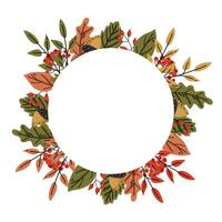 Autumn round frame wreath of simple-shaped leaves. Suitable for designing cards, invitations, packaging, banners, interiors, event decor, and other fall-themed projects. vector