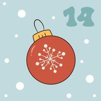 Xmas tree toy with snowflake isolated on blue background. Christmas advent calendar design, day 14. Groovy style illustration vector