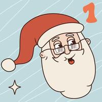 Groovy Santa isolated on blue background. Christmas advent calendar design, day 1 vector