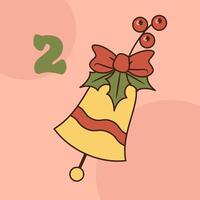 Xmas bell isolated on orange background. Christmas advent calendar design, day 2. Groovy style illustration vector
