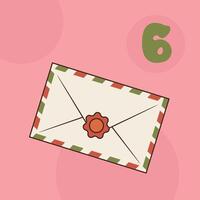 Xmas envelope isolated on pink background. Christmas advent calendar design, day 6. Groovy style illustration vector