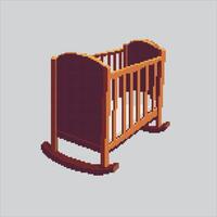 Baby Crib. Pixelated Baby Bed. Baby Bed Crib Cot Icon pixelated for the pixel art game and icon for website and game. old school retro. vector