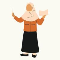 A person in a hijab holding a stick and a book, possibly teaching or presenting. vector