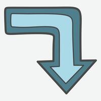 A stylized downward arrow with a curved design, indicating direction or movement. vector