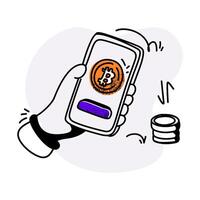 Stylish and modern Bitcoin transaction visual with a focus on mobile wallet operations and blockchain technology vector