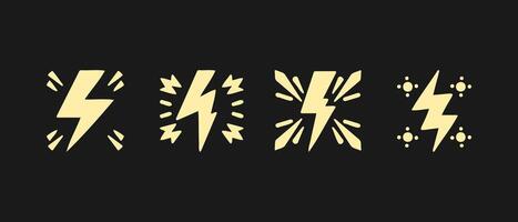 Creative collection of lightning and thunder symbols designed for weather-themed graphics and illustrations in various styles vector