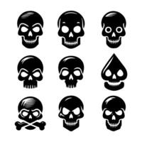 collection of skull illustrations in silhouette style vector