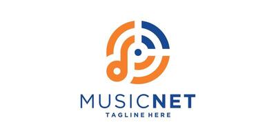logo design combination note music and signal,internet,network,connect,symbol,icon,,idea,creative. vector