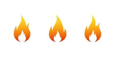 Fire, flame gradient icon set in flat design. Blaze, burn sign symbol vector