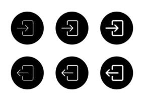 Login and logout icon set on black circle. Enter and exit door sign symbol vector