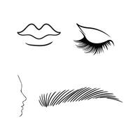 Gracefully Outlined Lips, Dramatic Eyelashes, Stylized Eyebrows, and a Simplistic Side Profile. vector