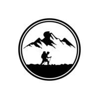 A man's journey through the mountains. vector