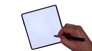 Writing using a touch pen on a foldable smartphone screen png