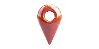 Orange glossy location pin isolated on transparent background. 3D design element png