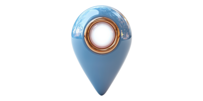 Blue And Gold Location Pin With Glossy Surface Isolated On Transparent Background. 3D Marker Design png