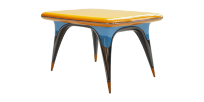 Yellow And Blue Table With Glossy Finish Isolated On Transparent Background. Modern Furniture Design png