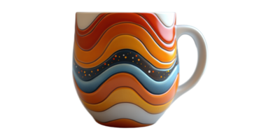 Colorful ceramic mug isolated on transparent background. png
