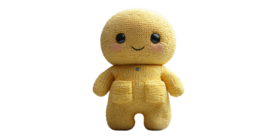 Yellow knitted plush doll isolated on transparent background. Soft and playful design png