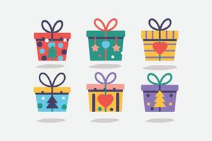 Set of gift boxes with different decorative pattern style vector