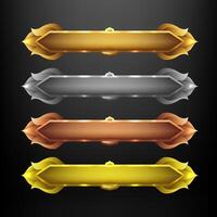 Luxurious Gaming UI Title Banner Frame Set. Gold, Silver, Bronze, Yellow game interface border overlay lower third elements vector
