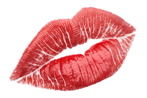pair of red lips imprint with romantic feel, showcasing vibrant color and texture. Perfect for expressing love and passion in various designs png