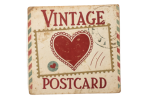 Vintage postcard with red heart stamp, featuring charming design and nostalgic appeal. Perfect for expressing love and sentiment png