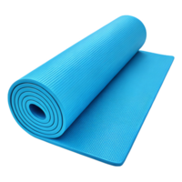 Rolled blue yoga mat with textured surface for exercise and fitness png